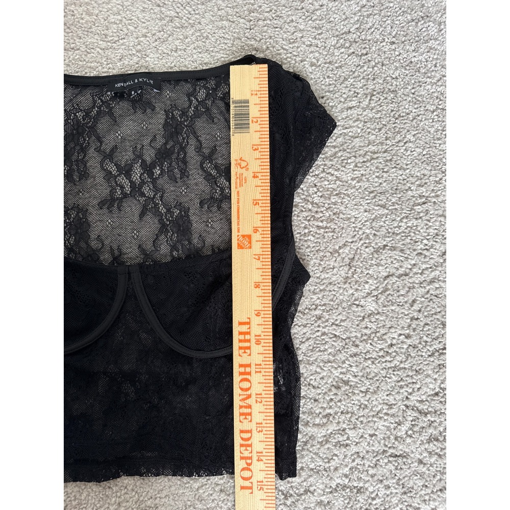 Kendall and Kylie Floral Lace Crop Top Black Sz S Whimsigoth Grunge Festival - Picture 5 of 6